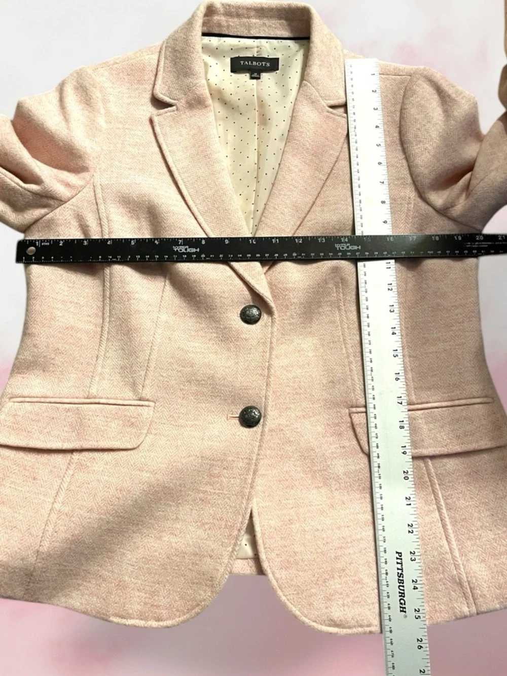 Talbots SHETLAND WOOL BLAZER - HEATHERED Houndstooth Size 12 Pink Lined